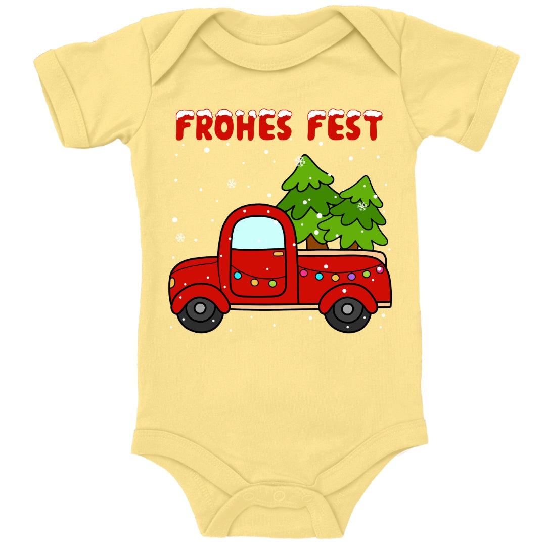 Frohes Fest, Roter Truck bringt die Weihnachtsbäume