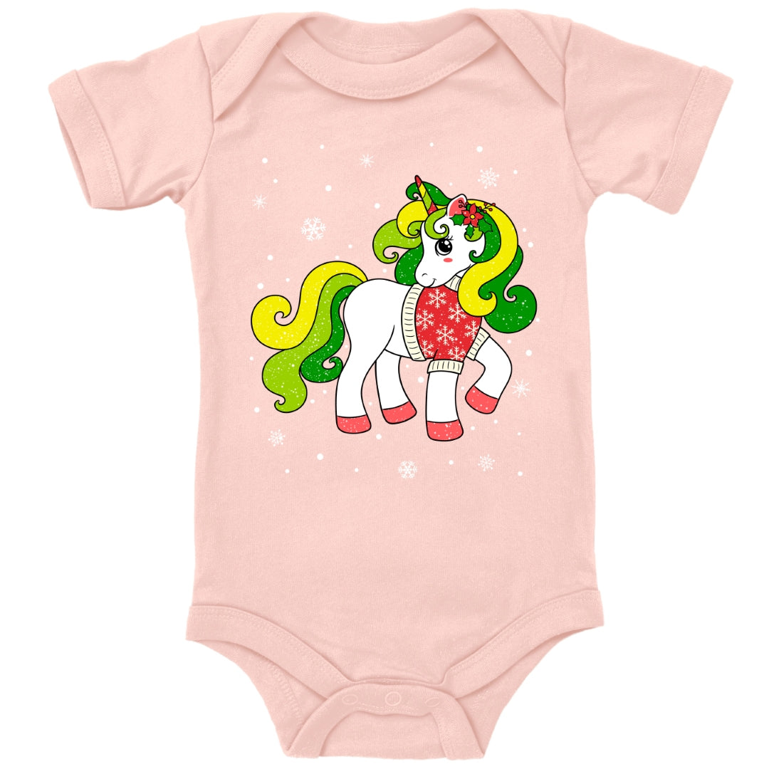 Weihnachtliches Glitzer Einhorn, Weihnachts-Unicorn mit Schneeflocken