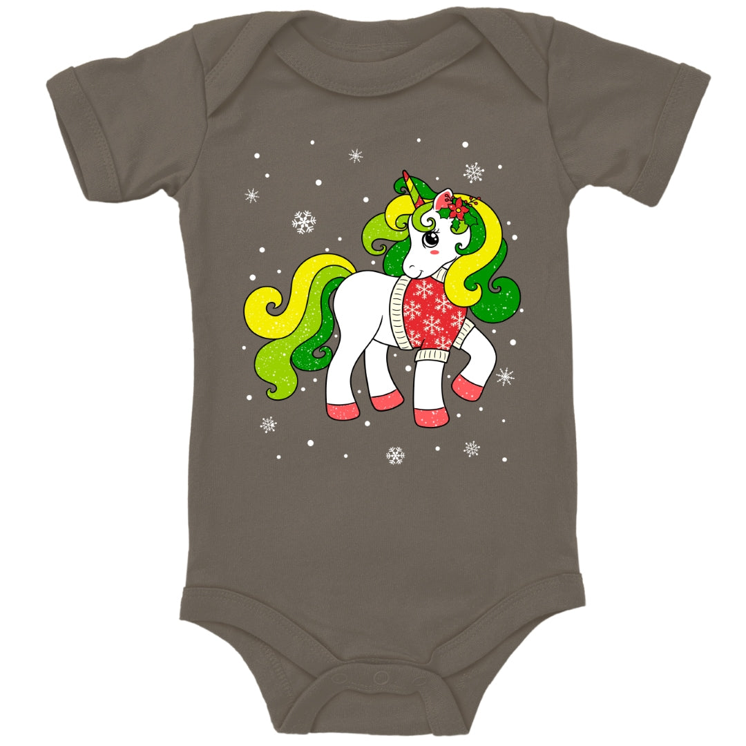 Weihnachtliches Glitzer Einhorn, Weihnachts-Unicorn mit Schneeflocken