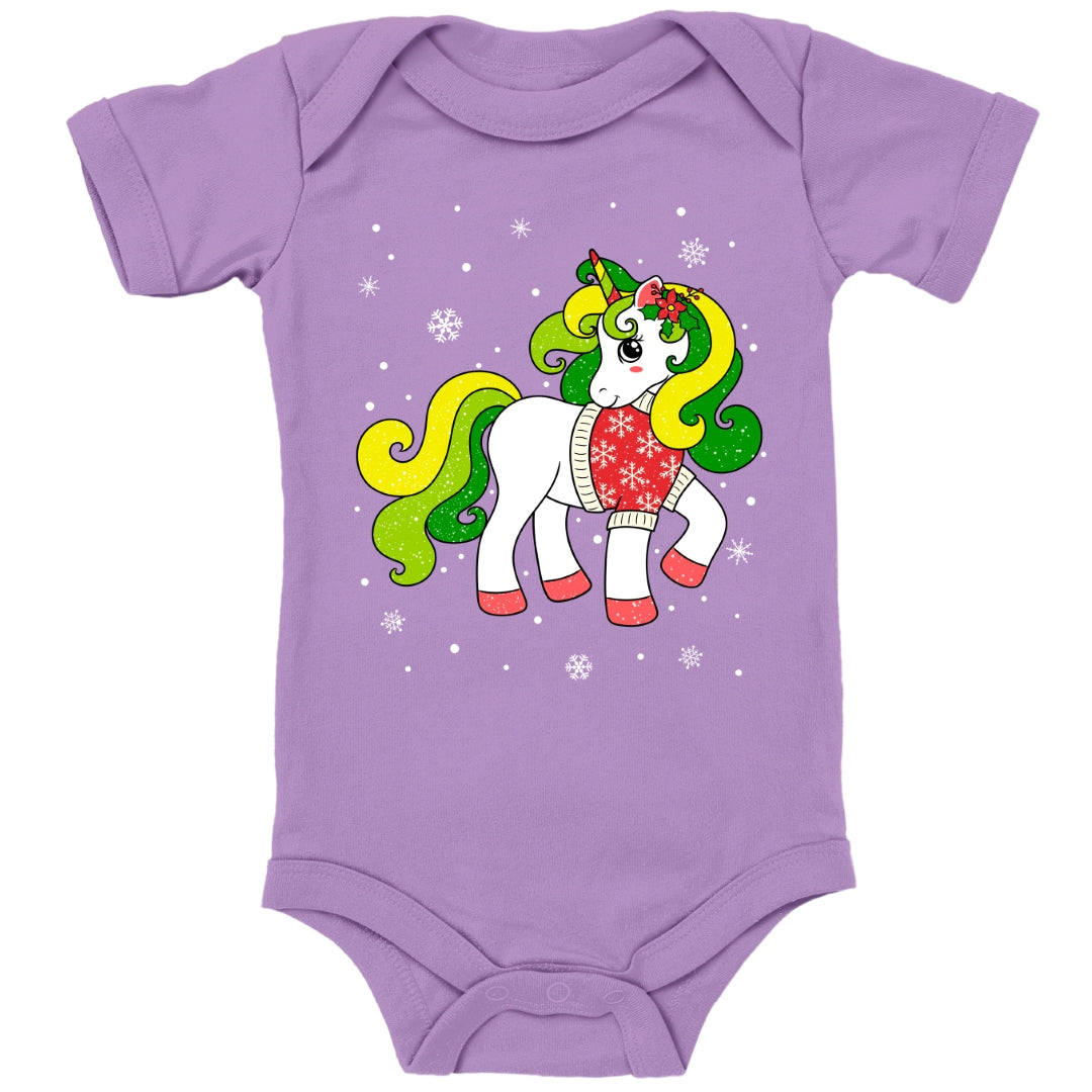 Weihnachtliches Glitzer Einhorn, Weihnachts-Unicorn mit Schneeflocken