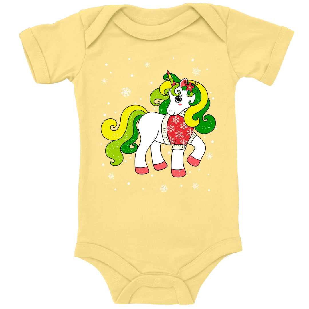 Weihnachtliches Glitzer Einhorn, Weihnachts-Unicorn mit Schneeflocken