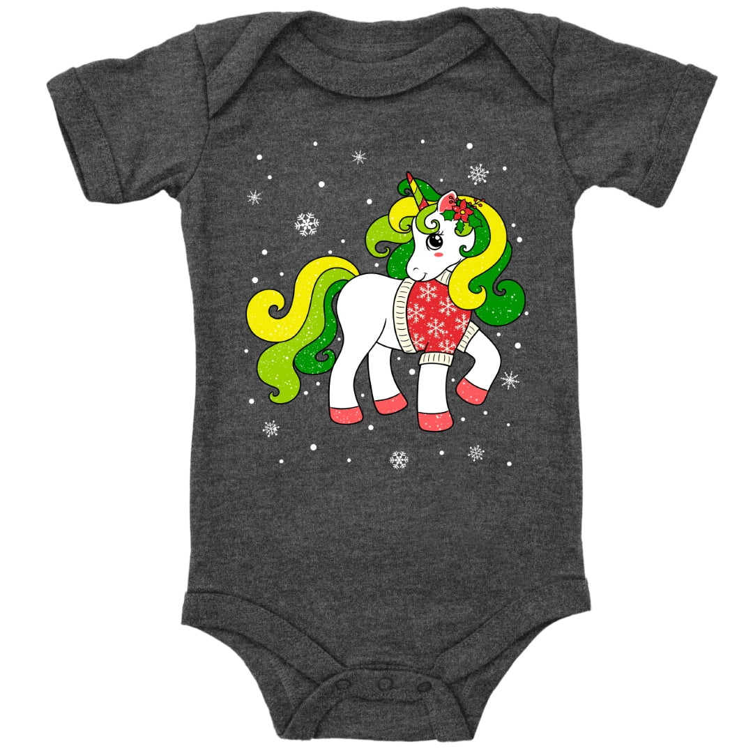 Weihnachtliches Glitzer Einhorn, Weihnachts-Unicorn mit Schneeflocken