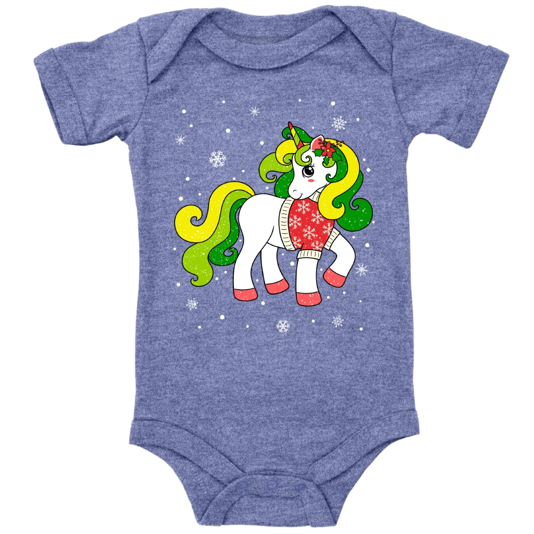 Weihnachtliches Glitzer Einhorn, Weihnachts-Unicorn mit Schneeflocken