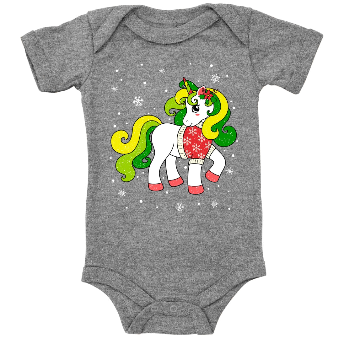 Weihnachtliches Glitzer Einhorn, Weihnachts-Unicorn mit Schneeflocken