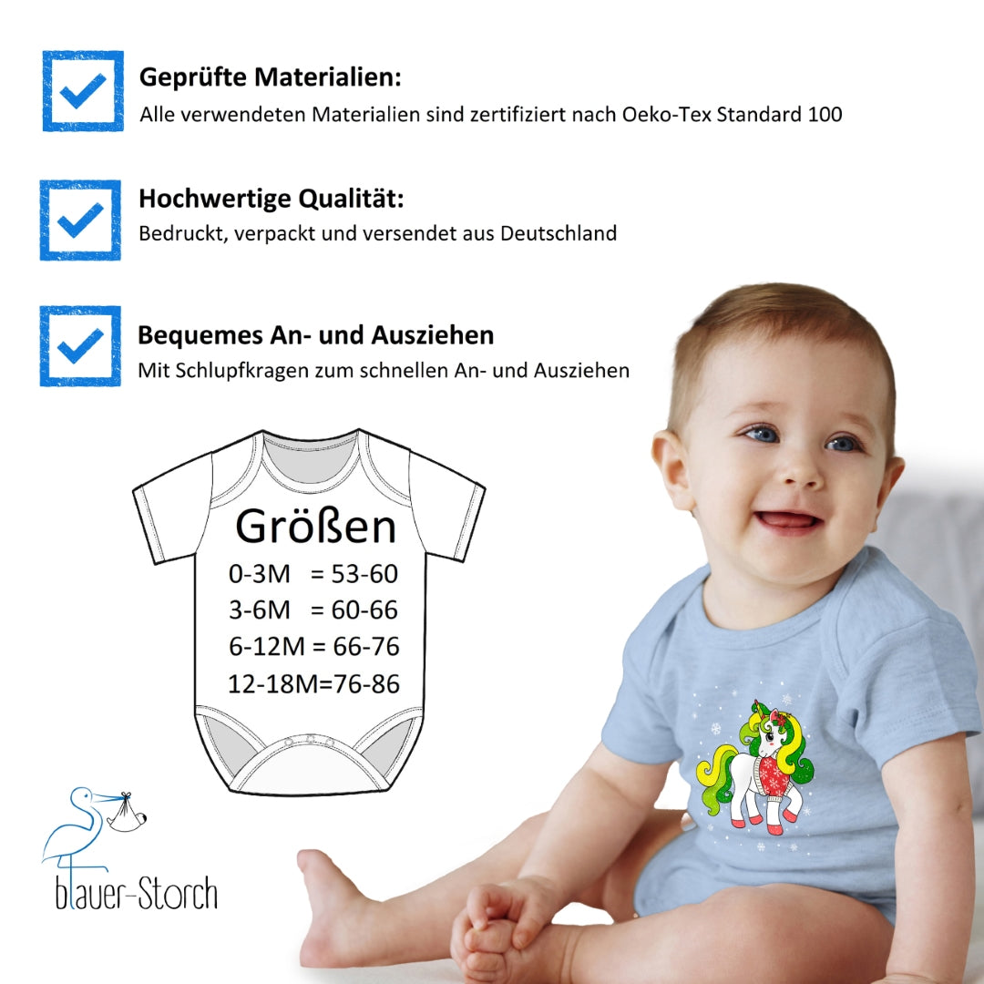Weihnachtliches Glitzer Einhorn, Weihnachts-Unicorn mit Schneeflocken