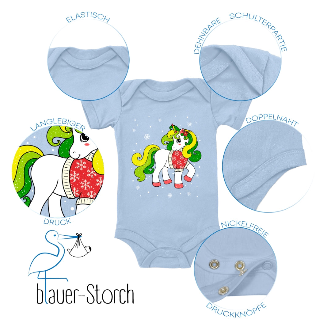 Weihnachtliches Glitzer Einhorn, Weihnachts-Unicorn mit Schneeflocken