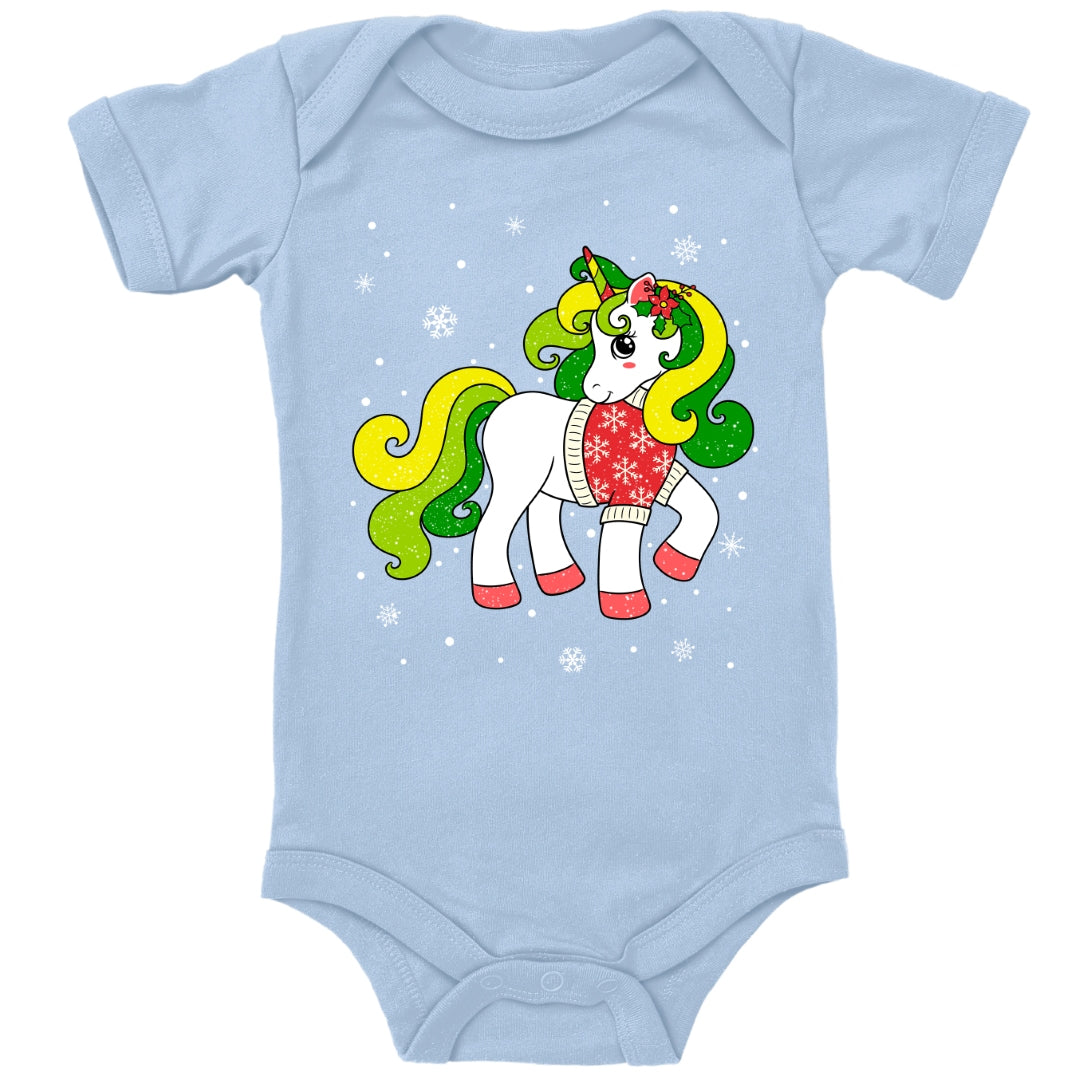 Weihnachtliches Glitzer Einhorn, Weihnachts-Unicorn mit Schneeflocken