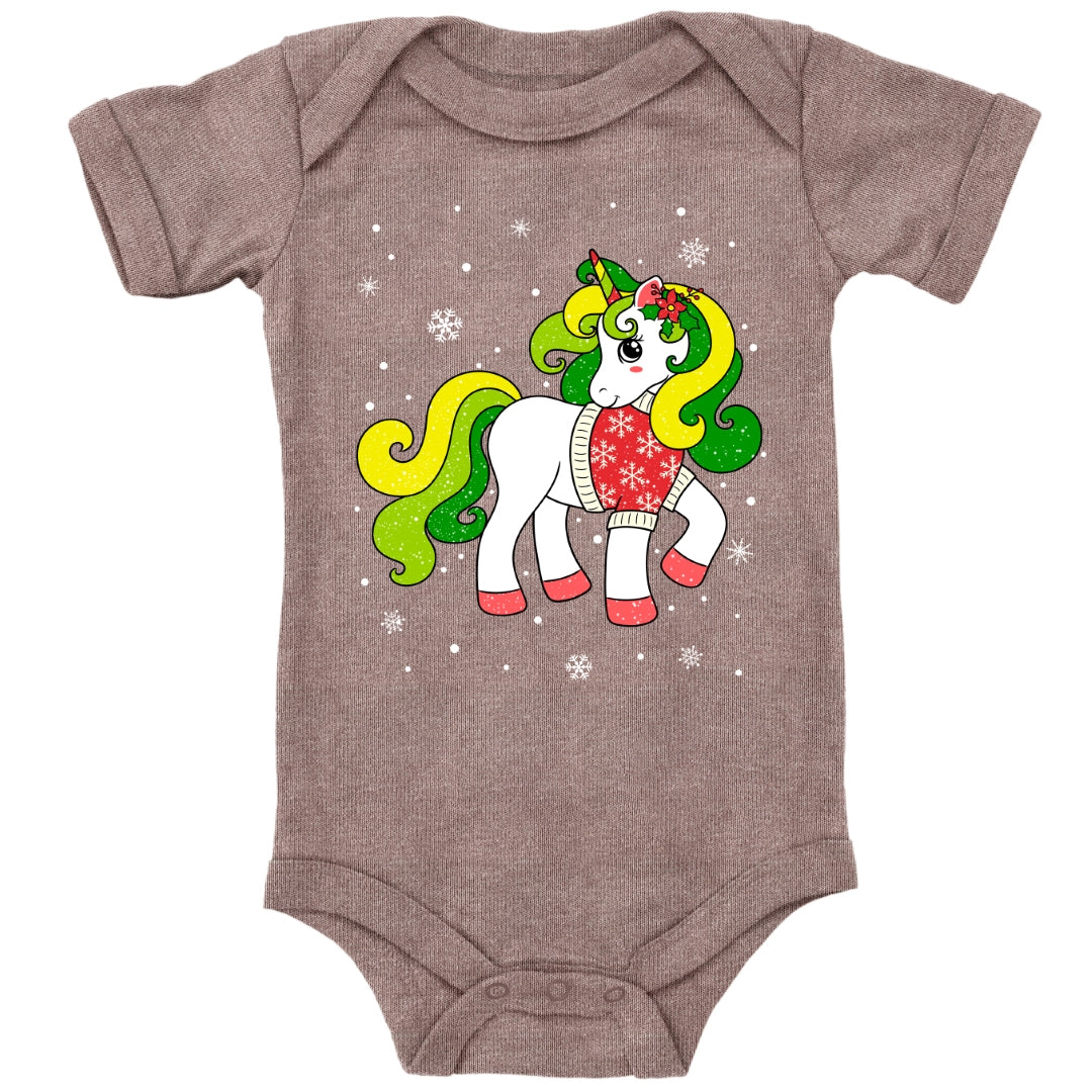 Weihnachtliches Glitzer Einhorn, Weihnachts-Unicorn mit Schneeflocken
