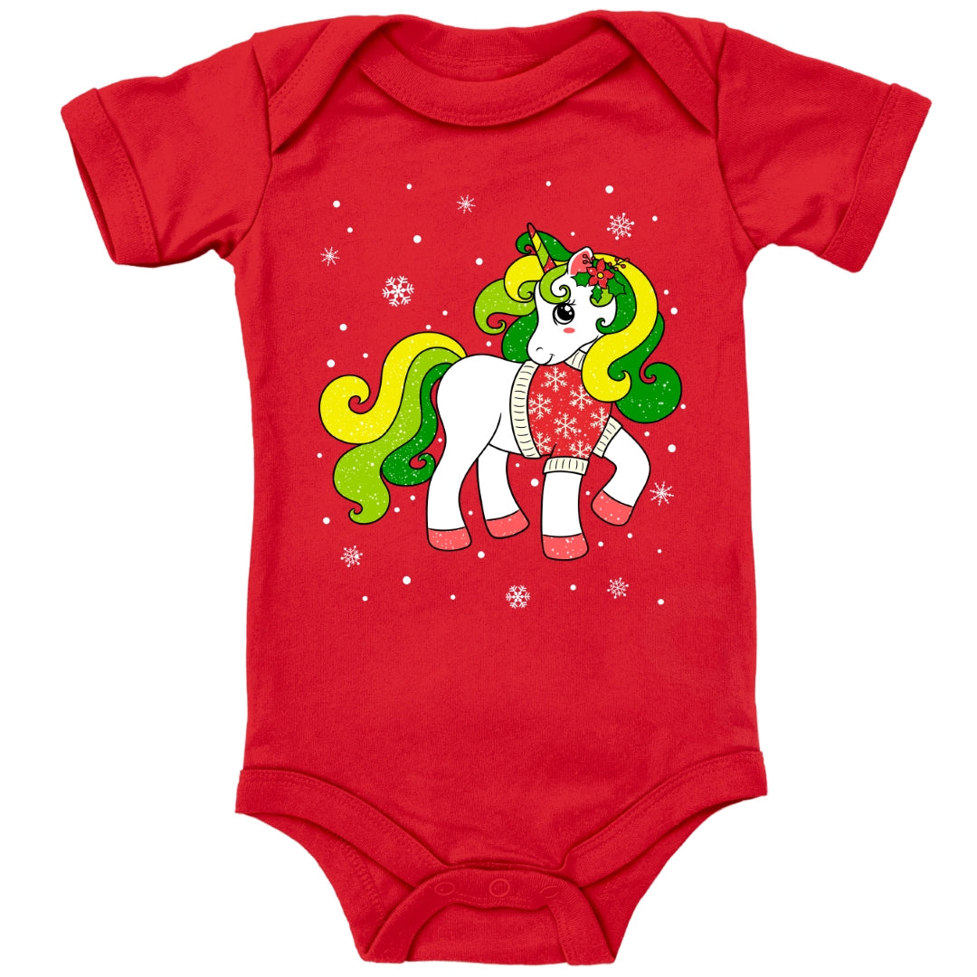 Weihnachtliches Glitzer Einhorn, Weihnachts-Unicorn mit Schneeflocken