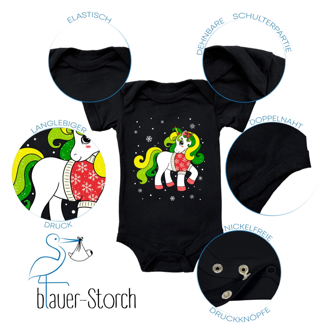Weihnachtliches Glitzer Einhorn, Weihnachts-Unicorn mit Schneeflocken
