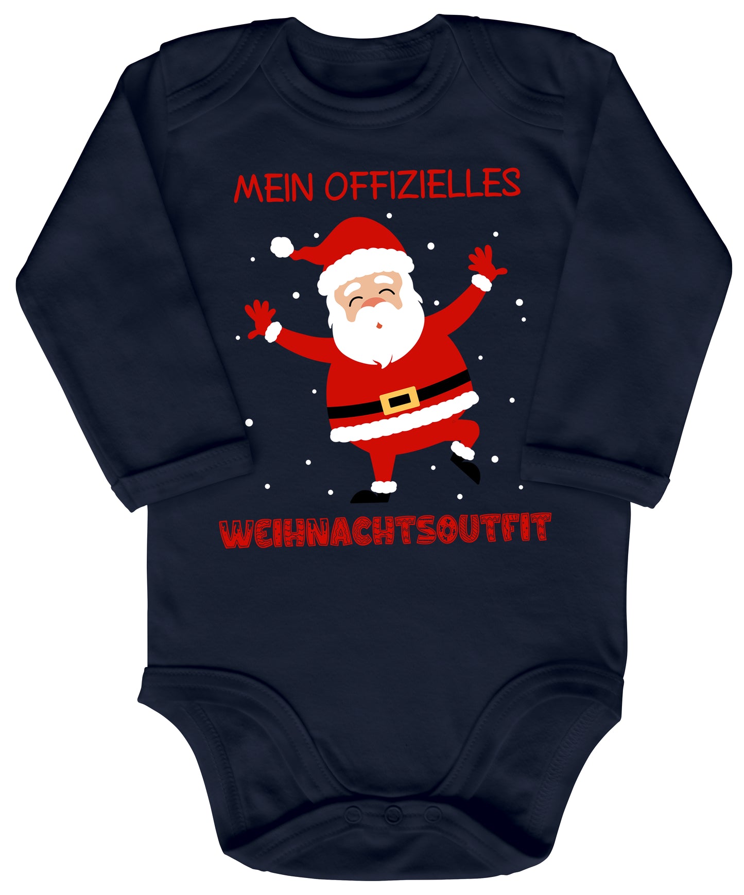 Mein offizielles Weihnachtsoutfit, fröhlicher Weihnachtsmann unter tanzenden Schneeflocken