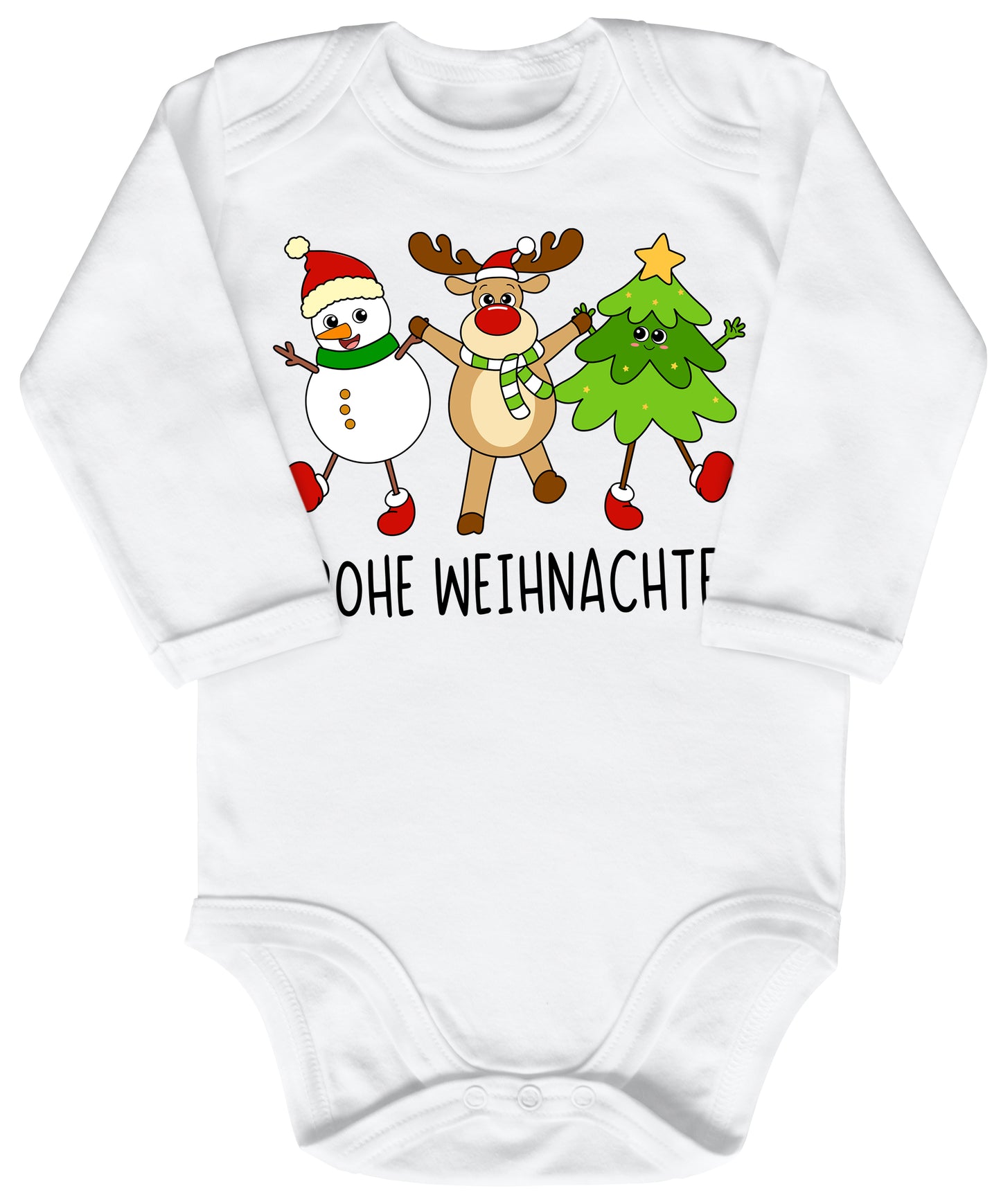 Schneemann, Elch und Tannenbaum wünschen Frohe Weihnachten