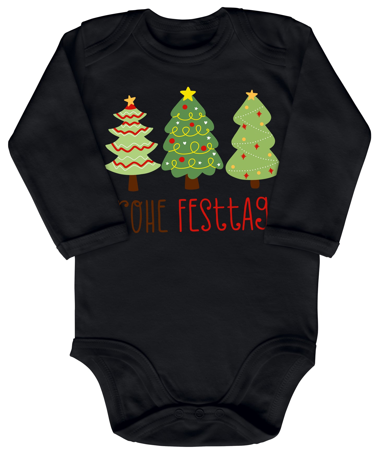 Geschmückte Tannenbäume wünschen Frohe Festtage