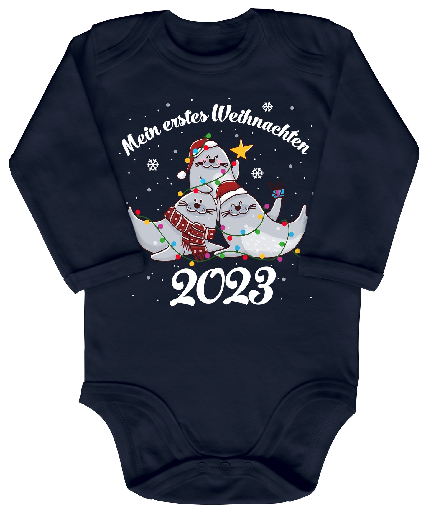 Mein erstes Weihnachten 2023 , Seerobben mit Weihnachtsmützen feiern Weihnachten