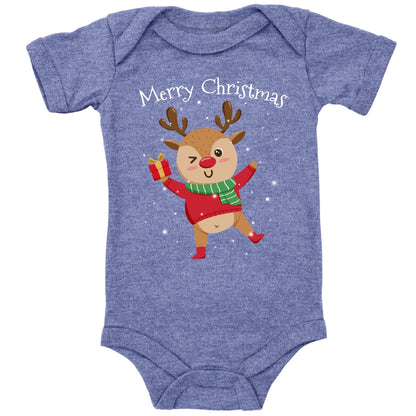 Merry Christmas, fröhliches Rentier tanzt im Schnee