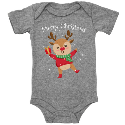 Merry Christmas, fröhliches Rentier tanzt im Schnee