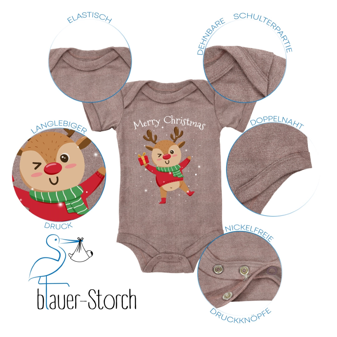 Merry Christmas, fröhliches Rentier tanzt im Schnee