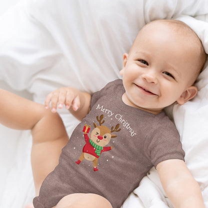 Merry Christmas, fröhliches Rentier tanzt im Schnee