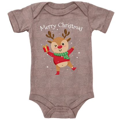 Merry Christmas, fröhliches Rentier tanzt im Schnee