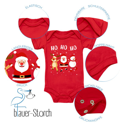 Ho Ho Ho, Weihnachtsmann, Schneemann und Elch tanzen im Schnee