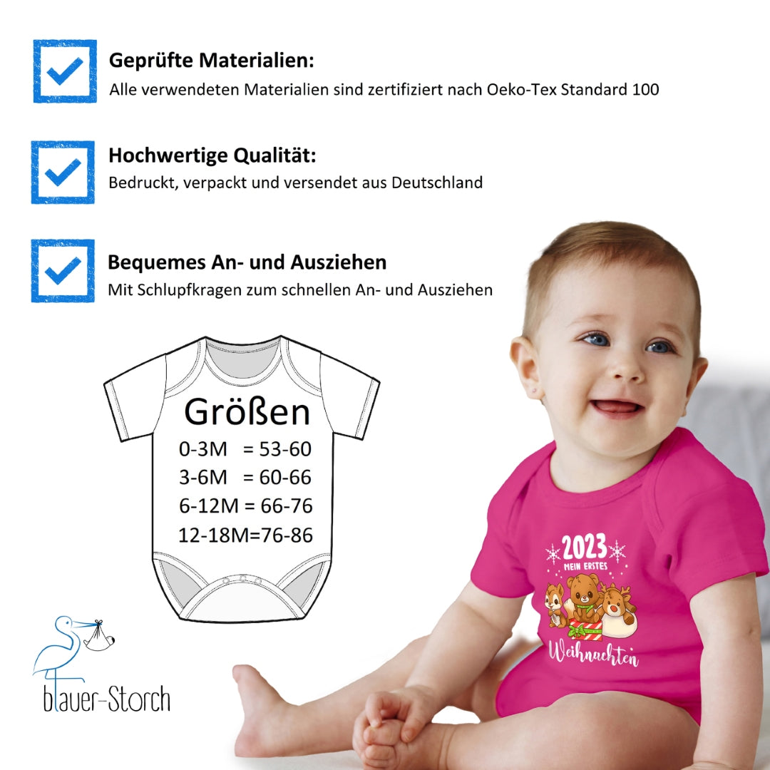 Mein erstes Weihnachten 2023, Rentier, Teddybär und Eichhörnchen feiern Weihnachten