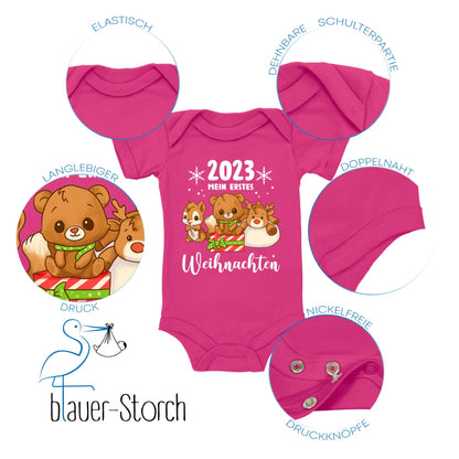 Mein erstes Weihnachten 2023, Rentier, Teddybär und Eichhörnchen feiern Weihnachten