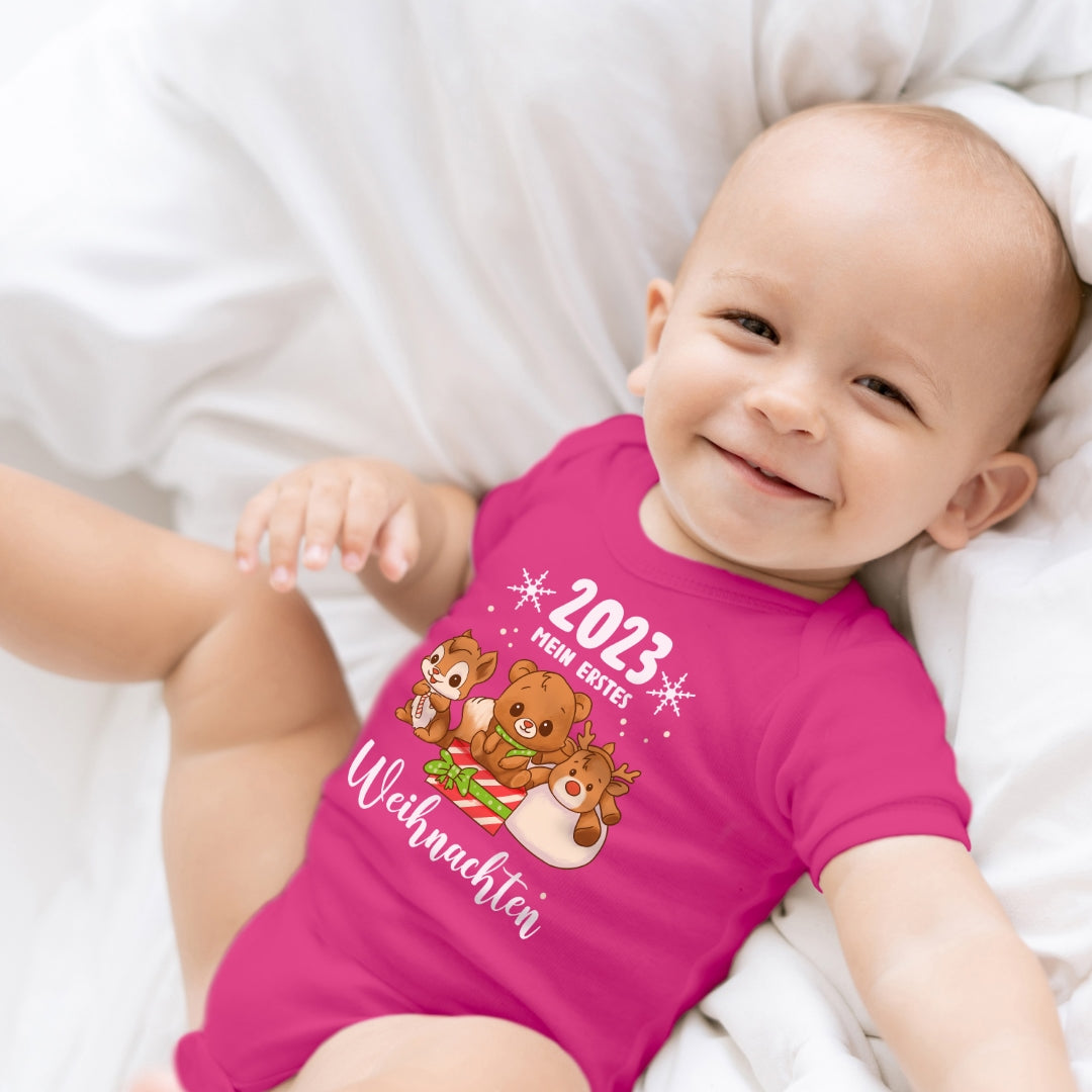 Mein erstes Weihnachten 2023, Rentier, Teddybär und Eichhörnchen feiern Weihnachten