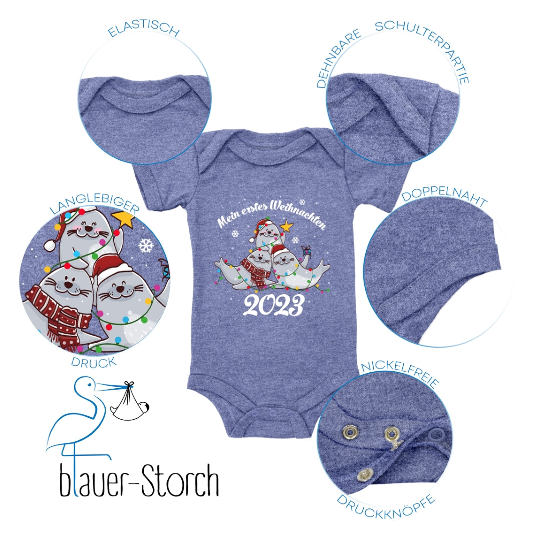 Mein erstes Weihnachten , Seerobben mit Weihnachtsmützen feiern Weihnachten