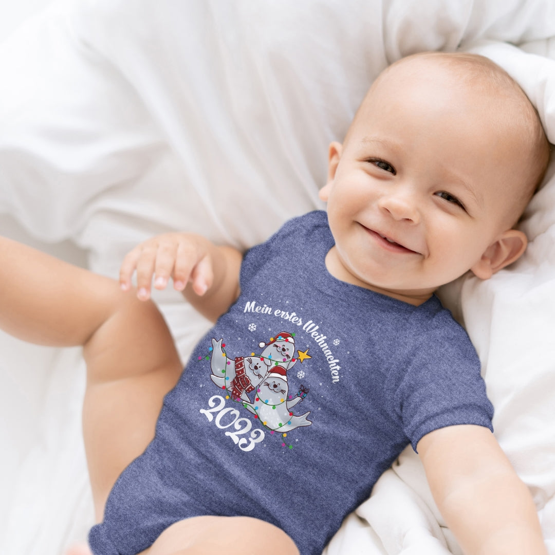 Mein erstes Weihnachten , Seerobben mit Weihnachtsmützen feiern Weihnachten