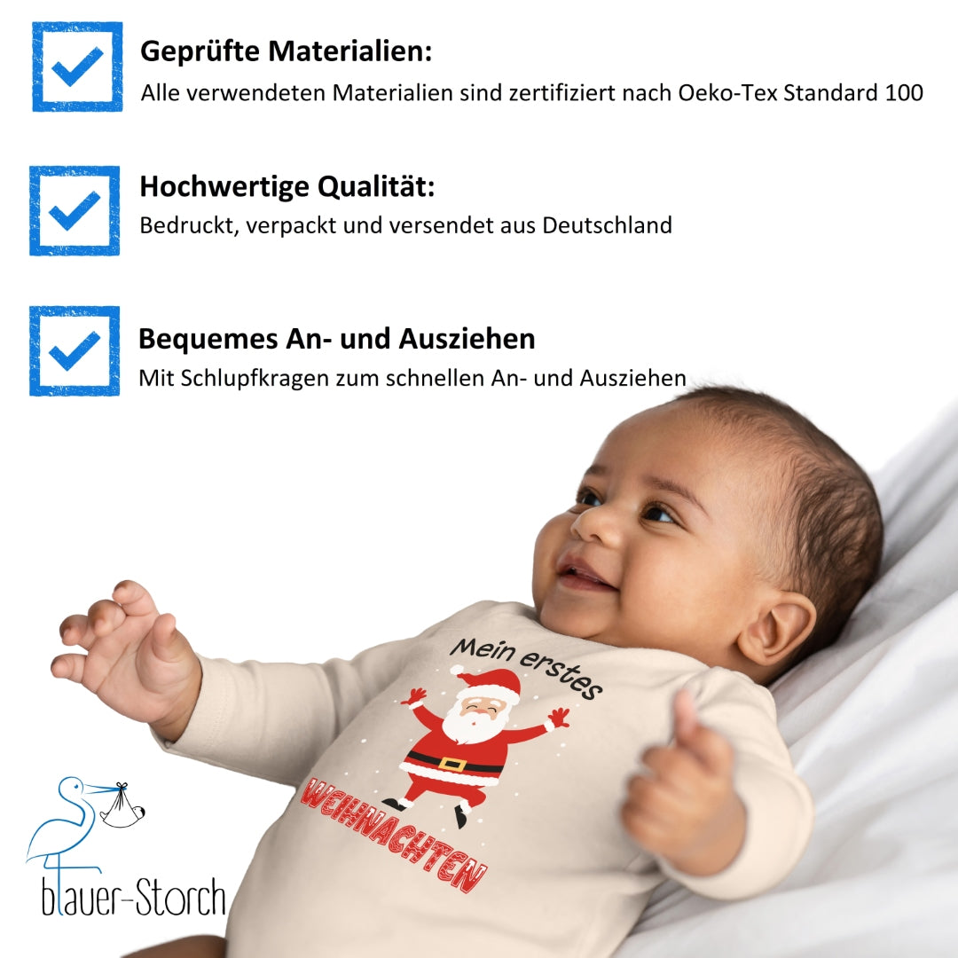 Mein erstes Weihnachten, fröhlicher Weihnachtsmann und tanzende Schneeflocken