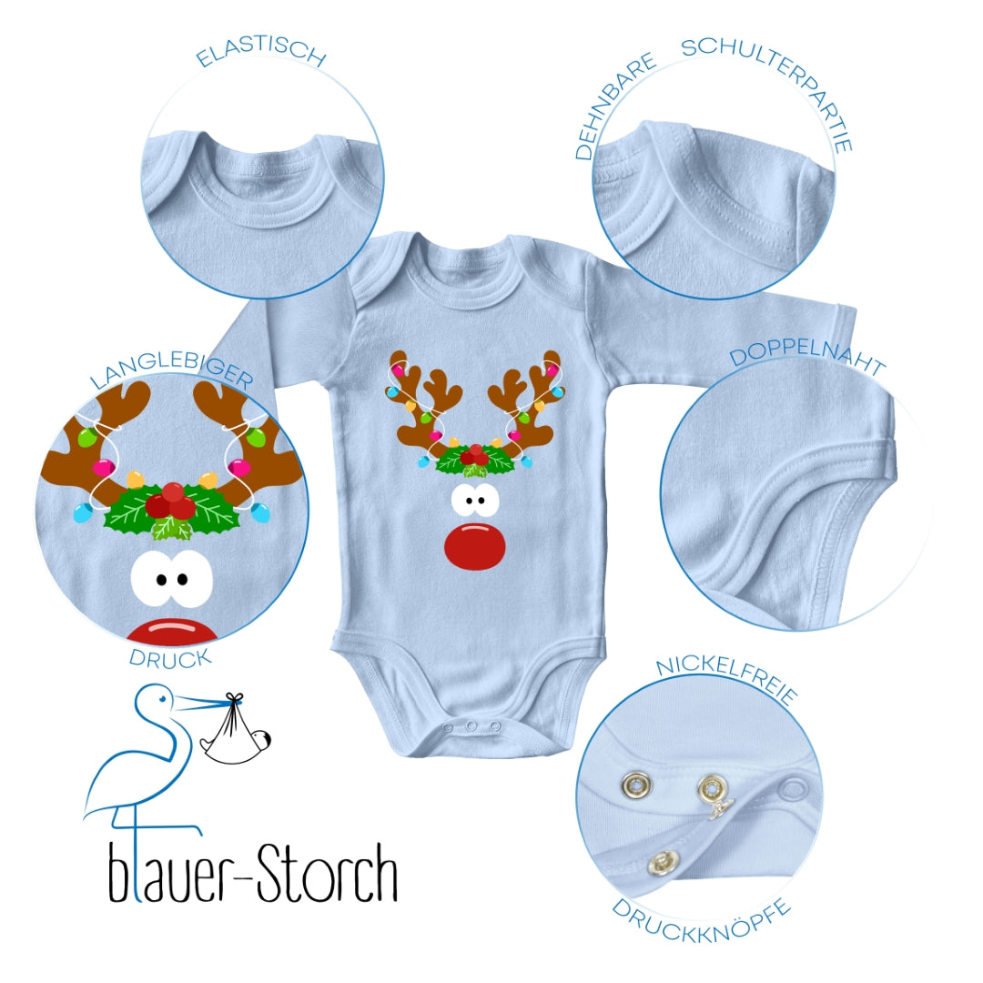 Rentier mit roter Nase und Lichterkette