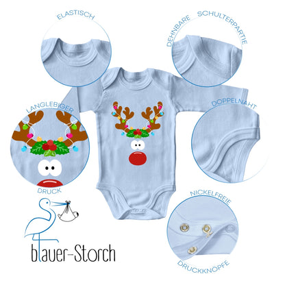 Rentier mit roter Nase und Lichterkette