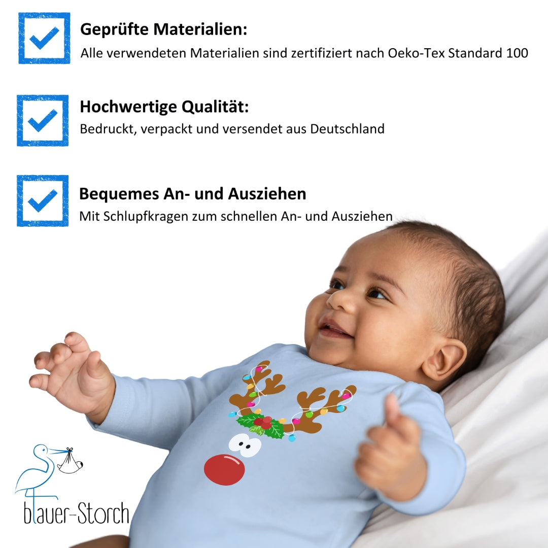 Rentier mit roter Nase und Lichterkette