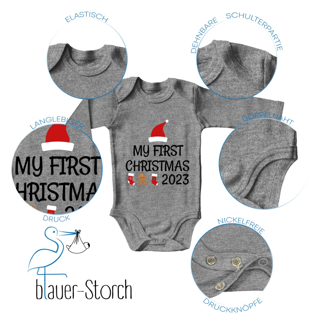 My first Christmas, Weihnachtsmann-Mütze, Stiefel, Lebkuchenmann