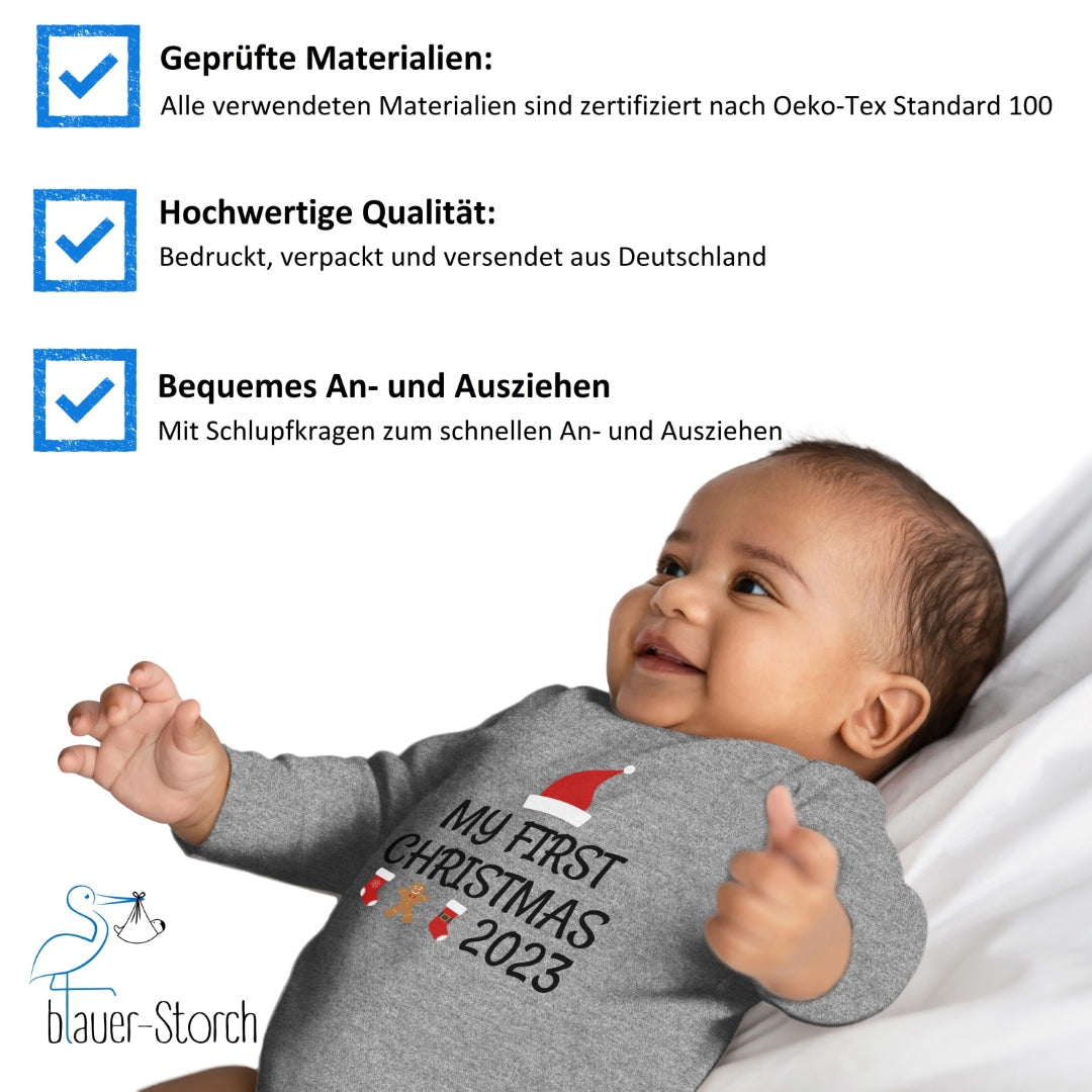 My first Christmas, Weihnachtsmann-Mütze, Stiefel, Lebkuchenmann