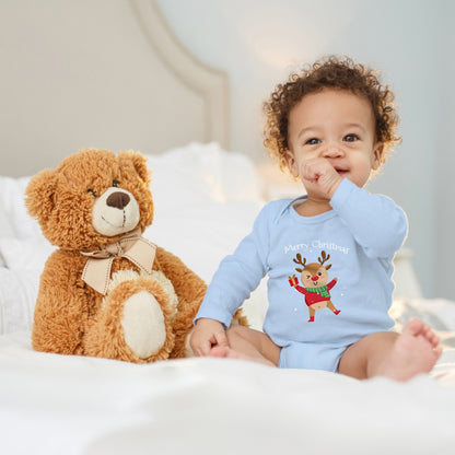 Merry christmas, fröhliches Rentier tanzt im Schnee