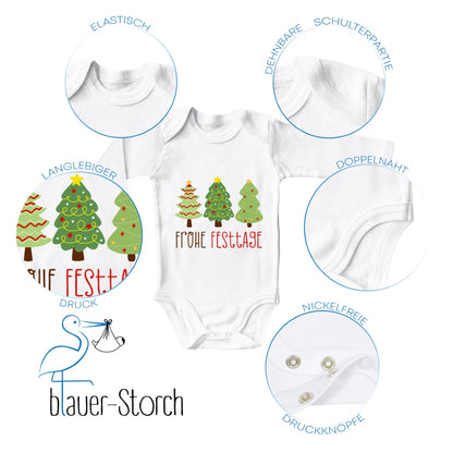 Geschmückte Tannenbäume wünschen Frohe Festtage