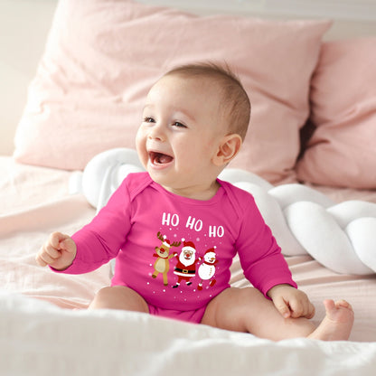 Ho Ho Ho, Weihnachtsmann, Schneemann und Elch tanzen im Schnee