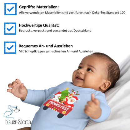 Frohes Fest, Weihnachtsmann , Schneemann, Elch und Tannenbaum im Weihnachtsauto