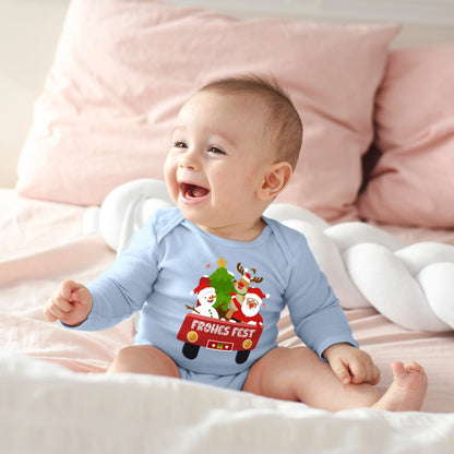 Frohes Fest, Weihnachtsmann , Schneemann, Elch und Tannenbaum im Weihnachtsauto