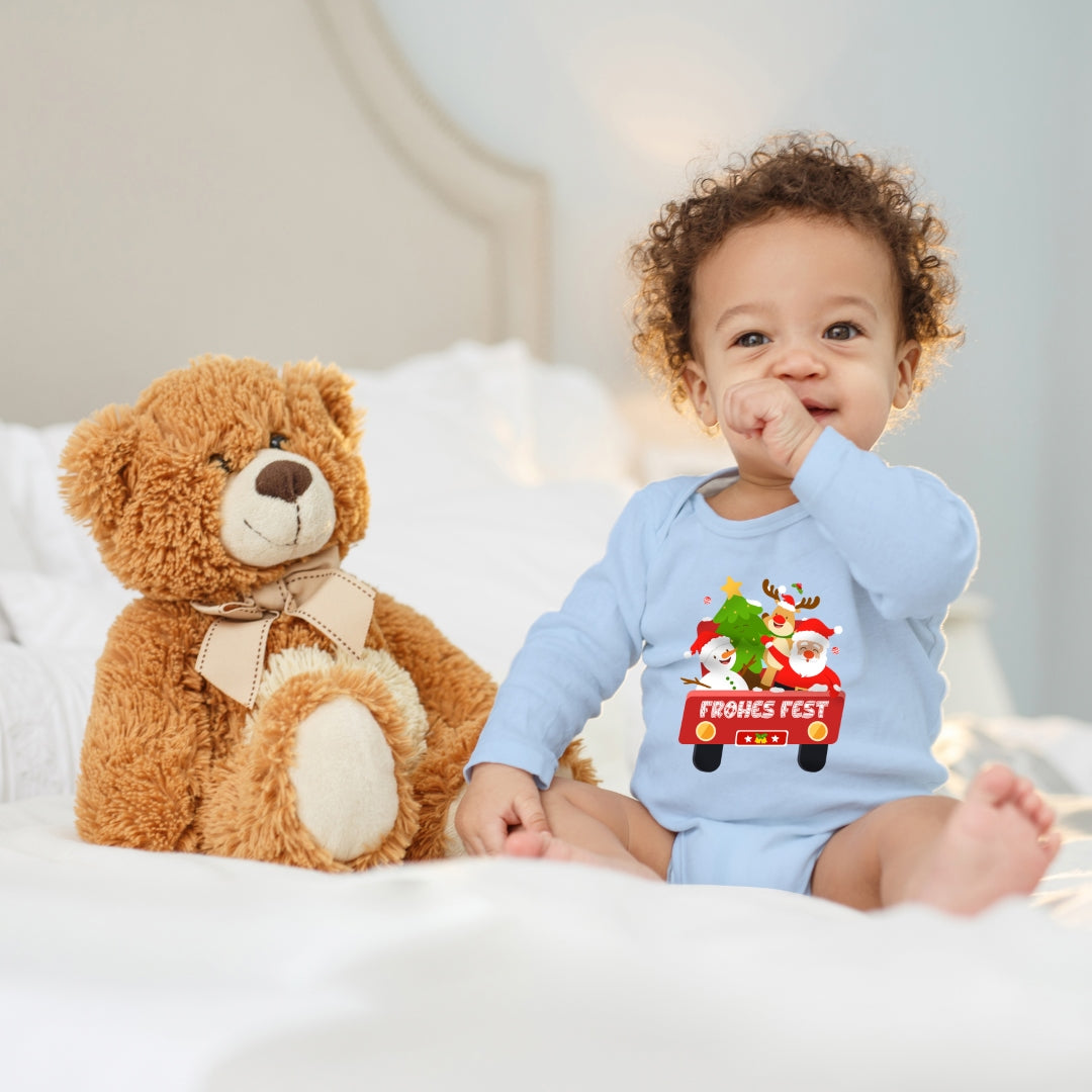 Frohes Fest, Weihnachtsmann , Schneemann, Elch und Tannenbaum im Weihnachtsauto