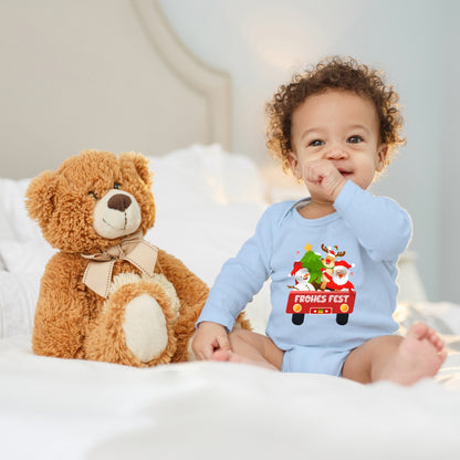 Frohes Fest, Weihnachtsmann , Schneemann, Elch und Tannenbaum im Weihnachtsauto