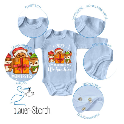 Mein erstes Weihnachten 2023, Eichhörnchen, Teddy und Rentier feiern Weihnachten