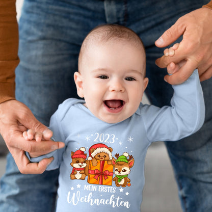 Mein erstes Weihnachten 2023, Eichhörnchen, Teddy und Rentier feiern Weihnachten