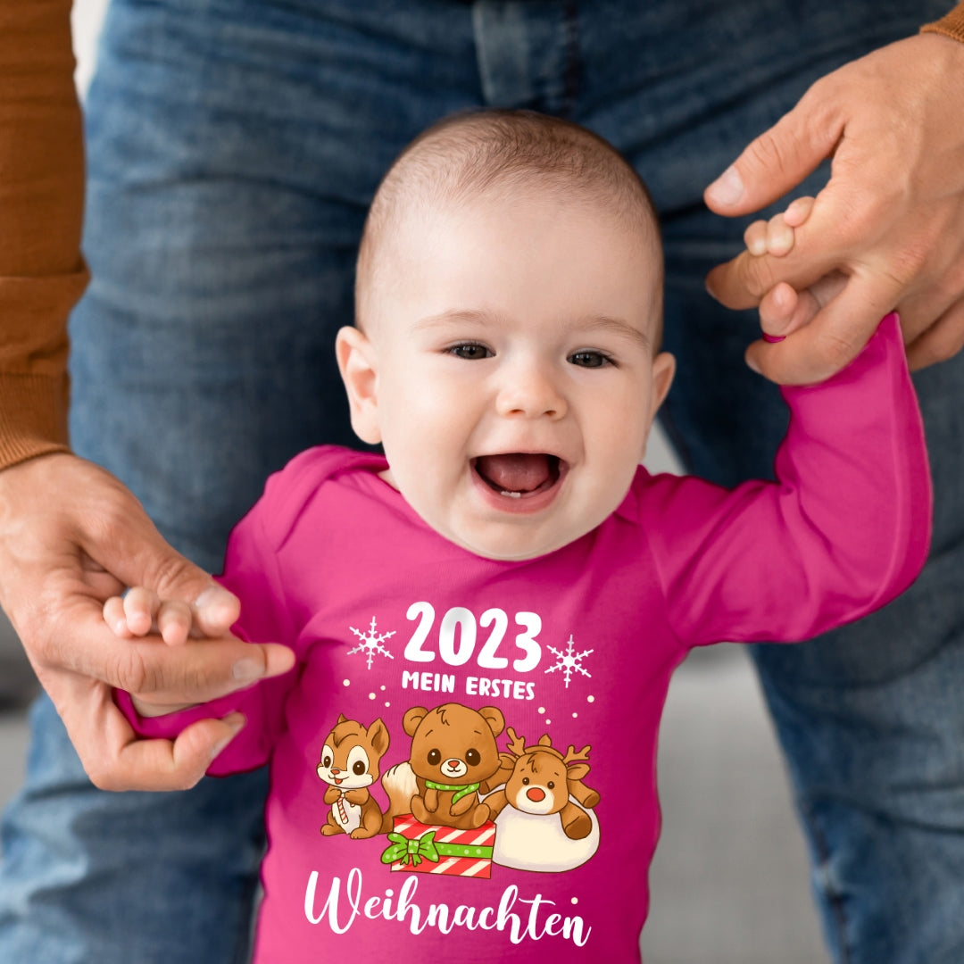 Mein erstes Weihnachten 2023, Rentier, Teddybär und Eichhörnchen feiern Weihnachten