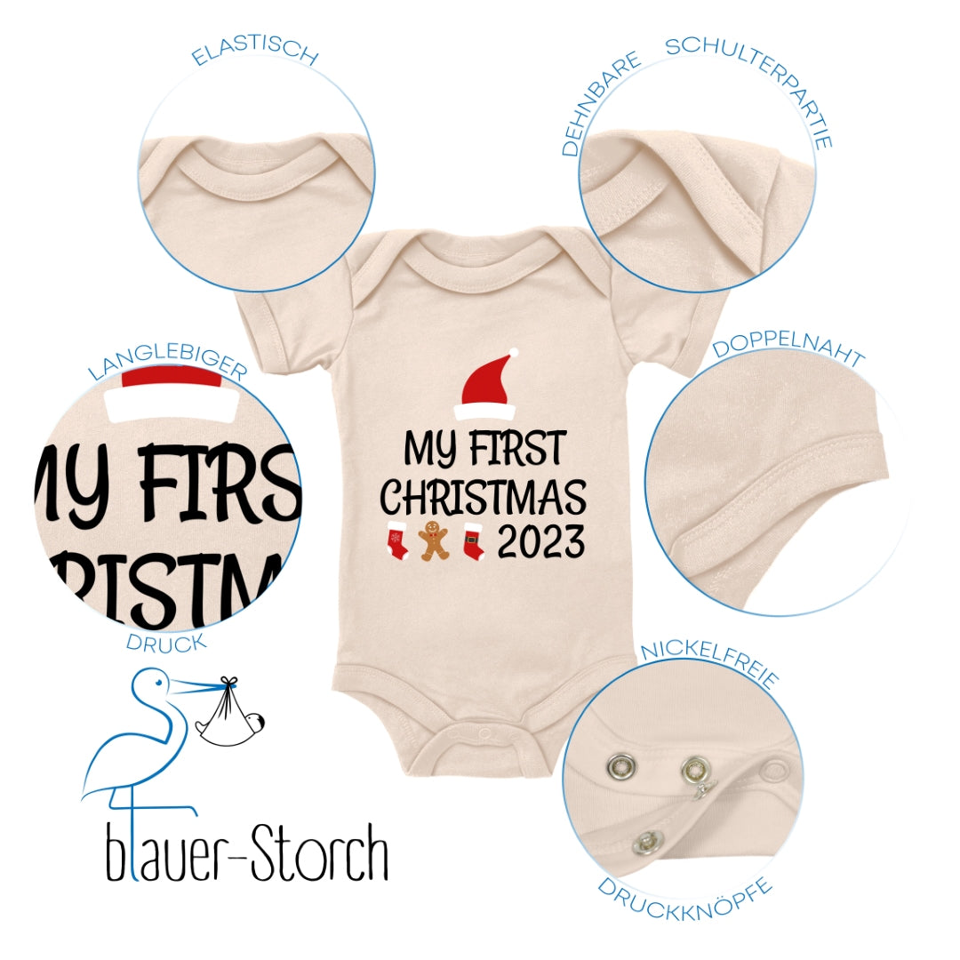 My first christmas 2023, Weihnachtsmann-Mütze, Stiefel, Lebkuchenmann