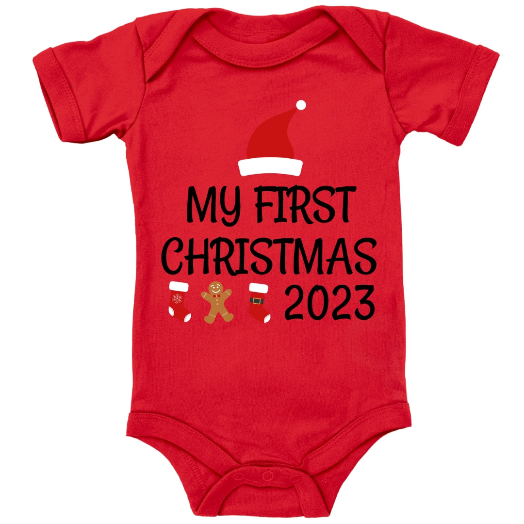 My first christmas 2023, Weihnachtsmann-Mütze, Stiefel, Lebkuchenmann