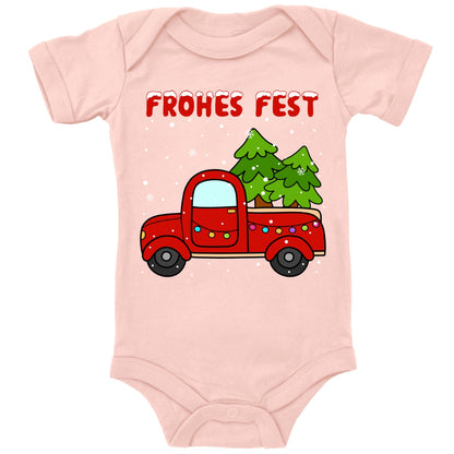 Frohes Fest, Roter Truck bringt die Weihnachtsbäume