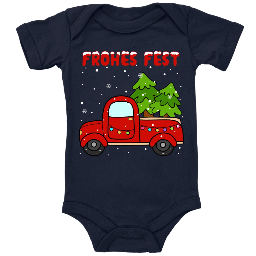 Frohes Fest, Roter Truck bringt die Weihnachtsbäume