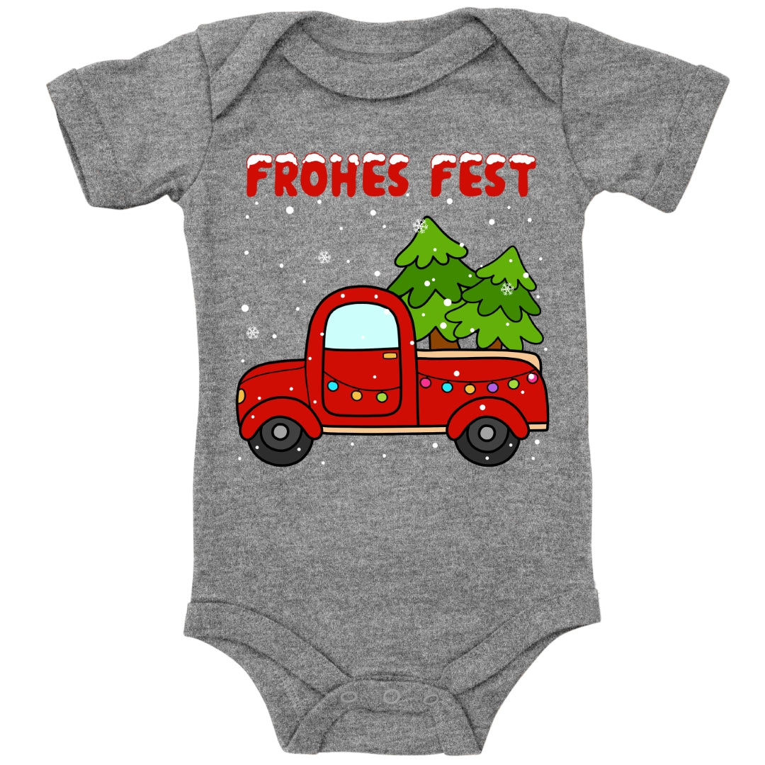 Frohes Fest, Roter Truck bringt die Weihnachtsbäume